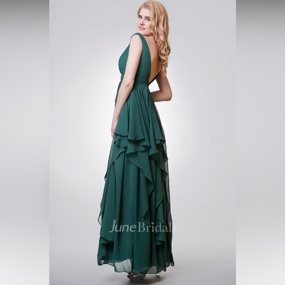 Forest Green Chiffon Dress with Layers - Picture 2 of 16